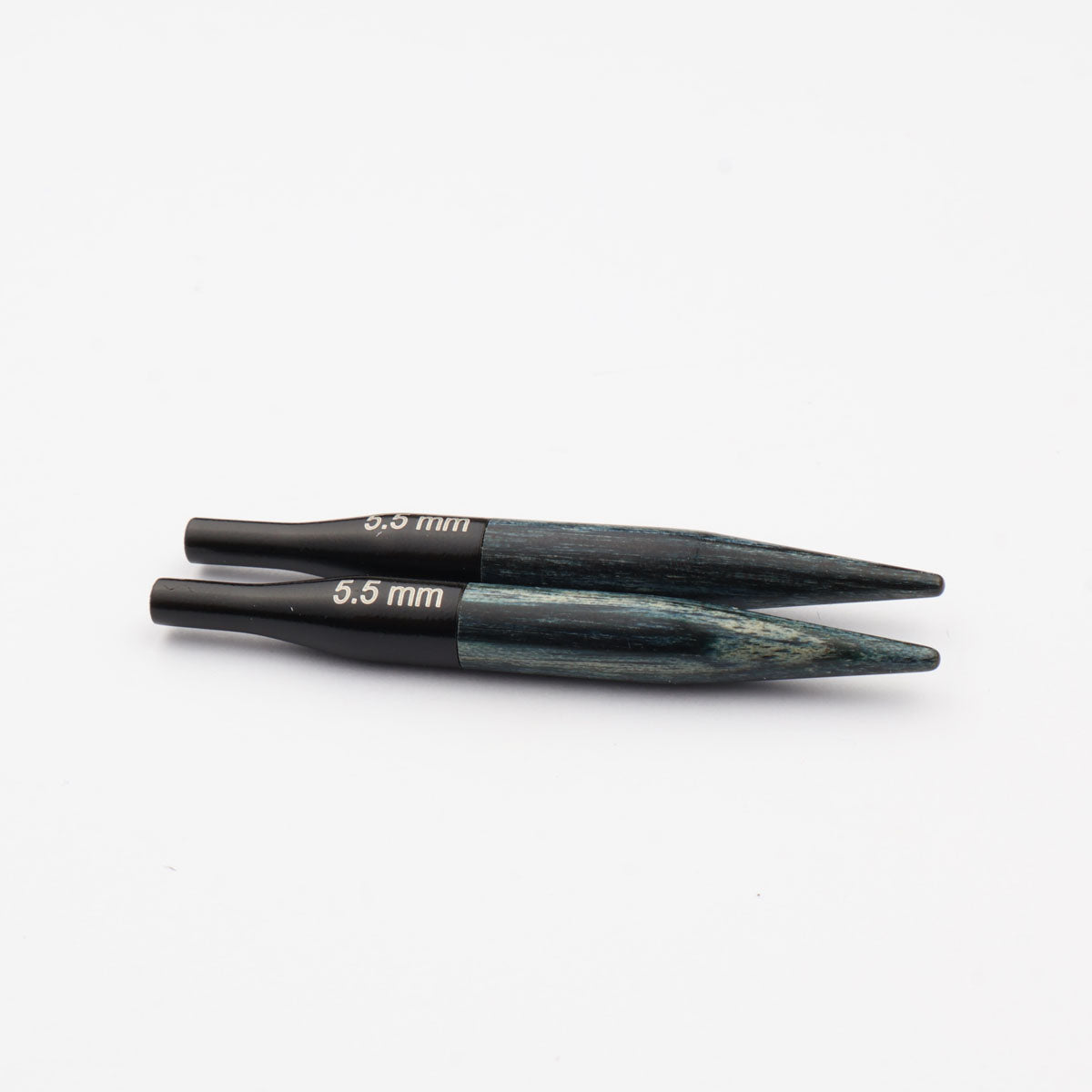 Pair of KnitPro Denim Indigo blue wooden mini interchangeable needle tips, 5.50mm