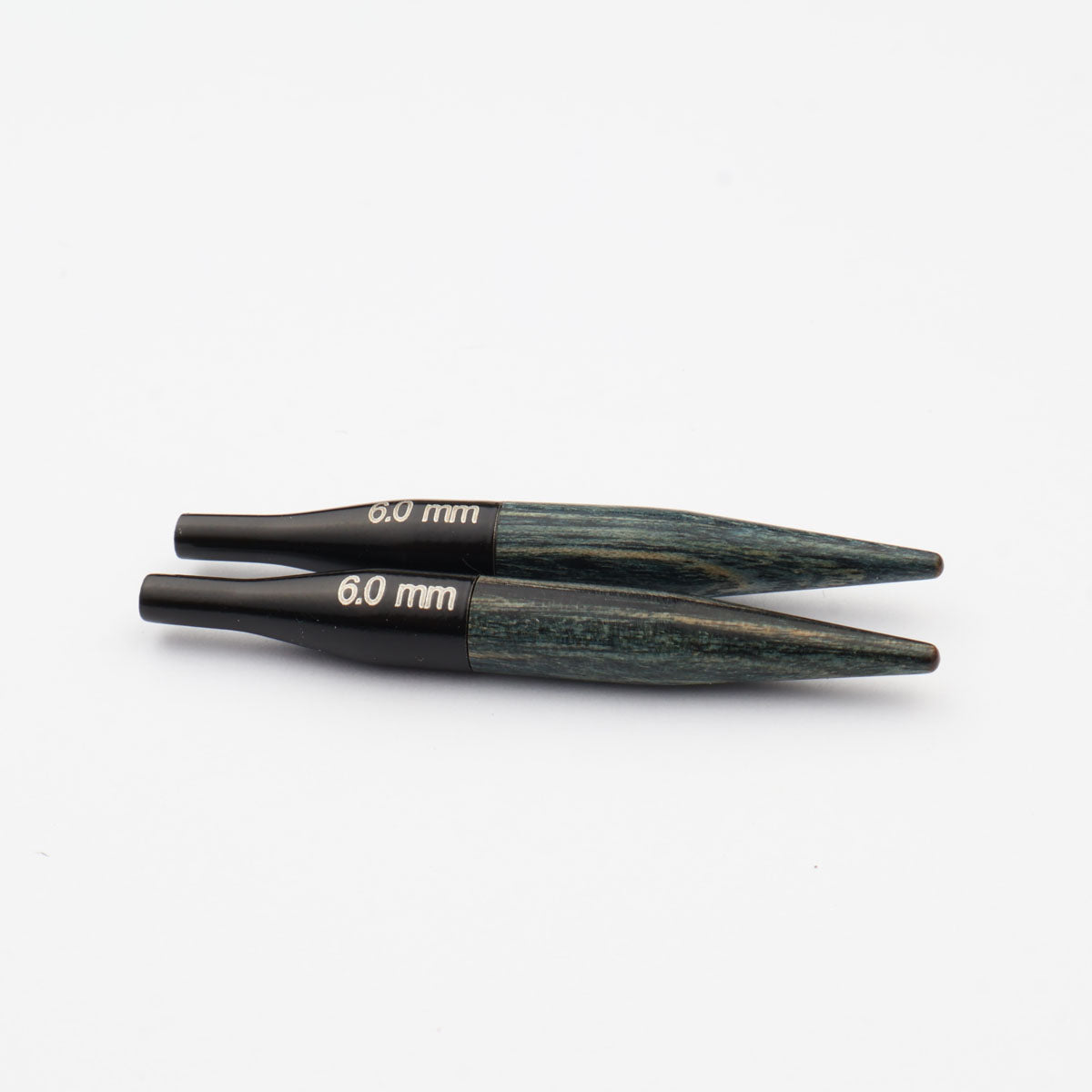 Pair of KnitPro Denim Indigo blue wooden mini interchangeable needle tips, 6.00mm