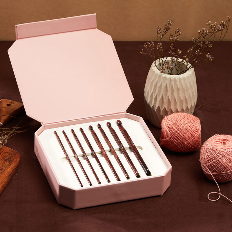 KnitPro Symfonie Rose crochet hook set in rose pink foiled box