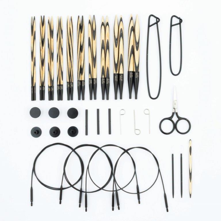 KnitPro Cherie interchangeable knitting needle set in a polka-dot case with black bow