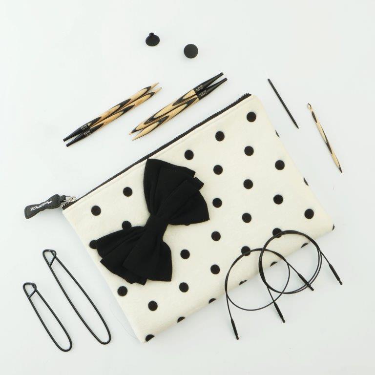 KnitPro Cherie interchangeable knitting needle set in a polka-dot case with black bow