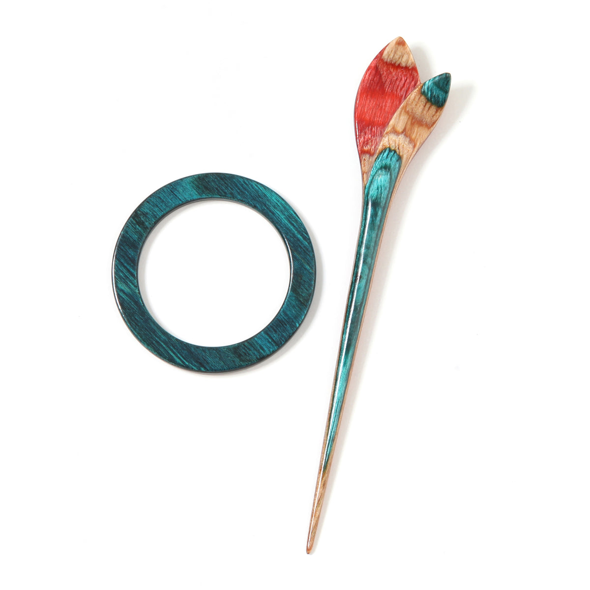 KnitPro Flora Lily wooden shawl pin in multi-coloured Symfonie wood