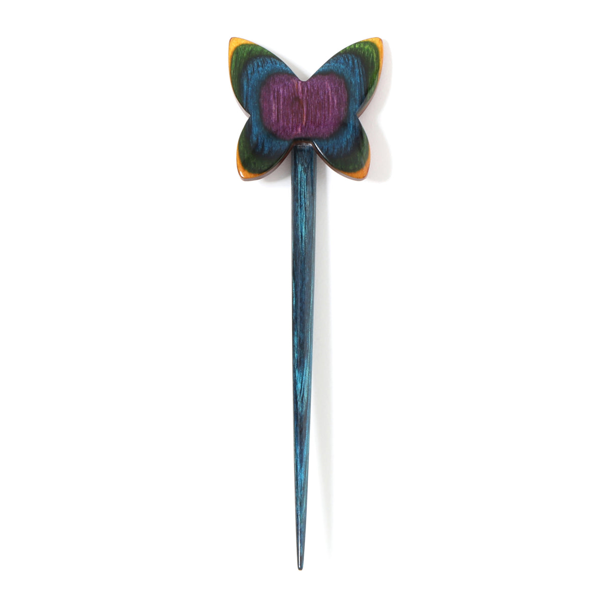 KnitPro Flora Utterly Butterly wooden shawl pin in multi-coloured Symfonie wood