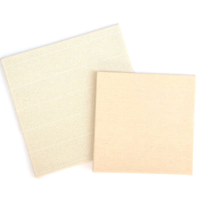 Two square wooden frames with pre-stretched punch needle fabric