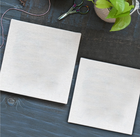 Two square wooden frames with pre-stretched punch needle fabric