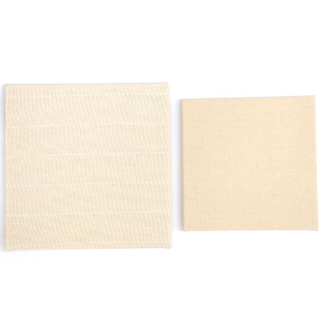 Two square wooden frames with pre-stretched punch needle fabric