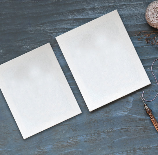 Two rectangle wooden frames with pre-stretched punch needle fabric