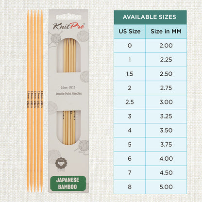 Set of 5 KnitPro bamboo double-pointed knitting needles, 3.00mm, 15cm