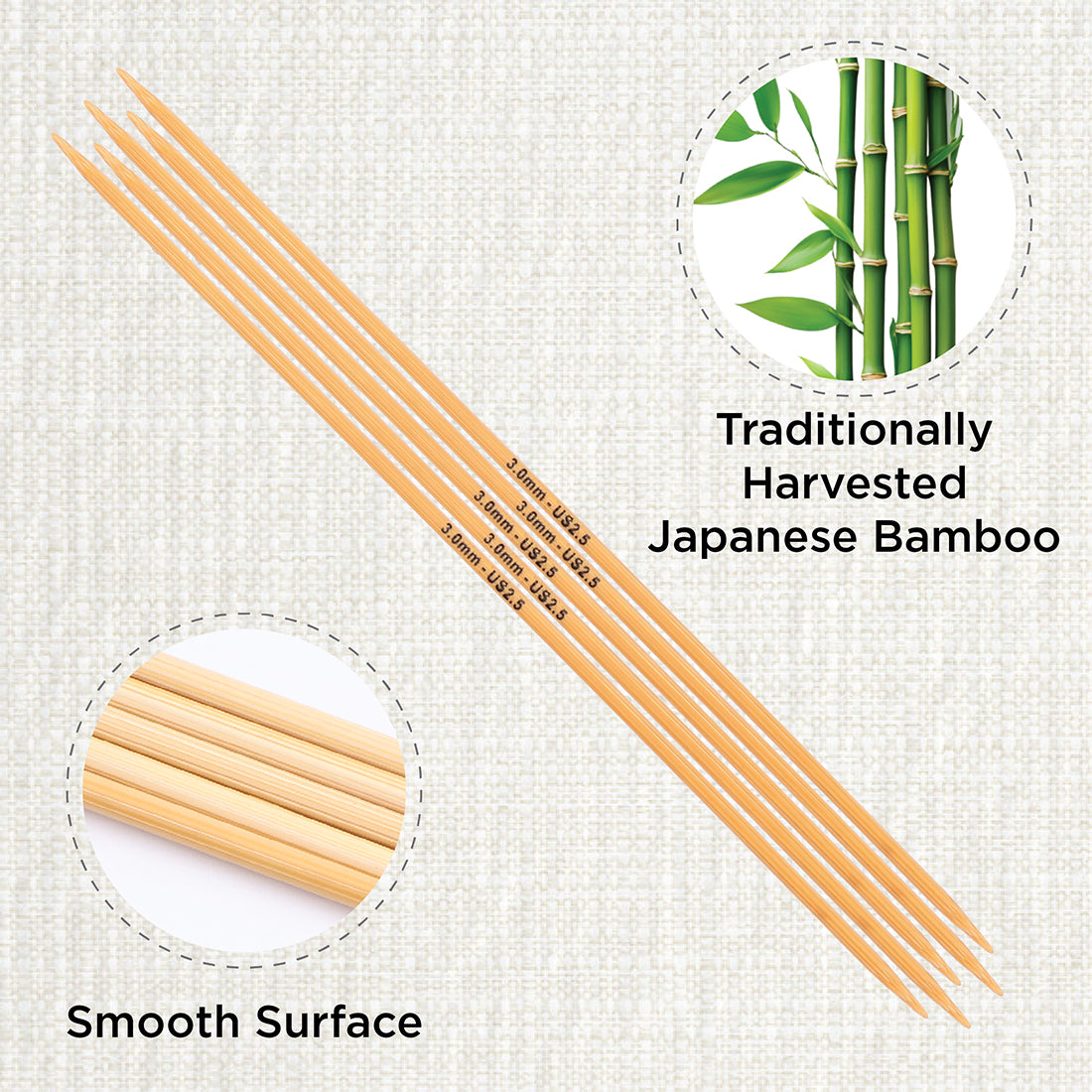 Set of 5 KnitPro bamboo double-pointed knitting needles, 3.00mm, 15cm