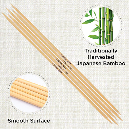 Set of 5 KnitPro bamboo double-pointed knitting needles, 3.25mm, 15cm