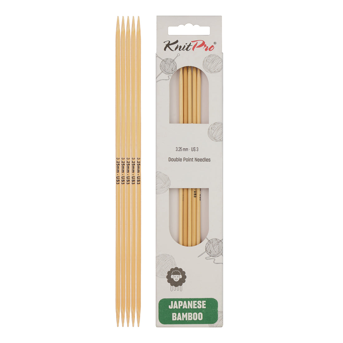 Set of 5 KnitPro bamboo double-pointed knitting needles, 3.25mm, 15cm
