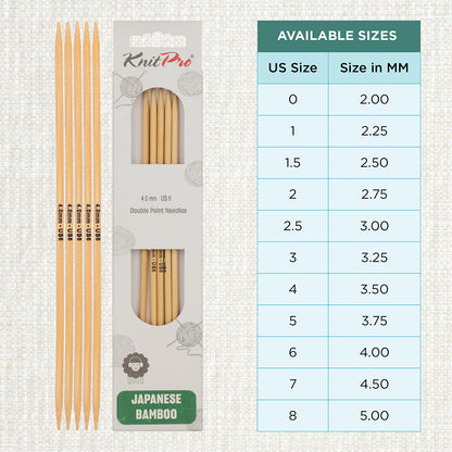 Set of 5 KnitPro bamboo double-pointed knitting needles, 4.00mm, 15cm