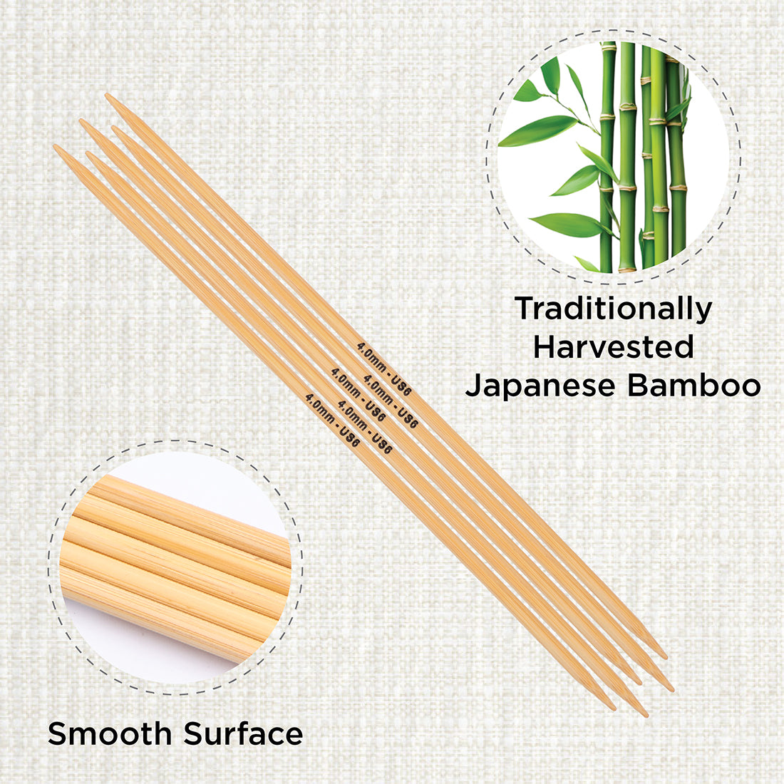 Set of 5 KnitPro bamboo double-pointed knitting needles, 4.00mm, 15cm