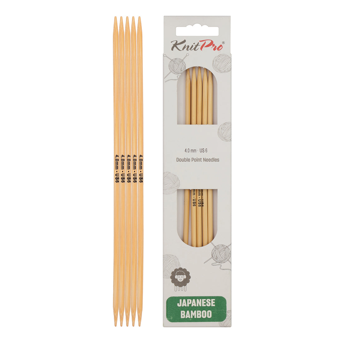 Set of 5 KnitPro bamboo double-pointed knitting needles, 4.00mm, 15cm