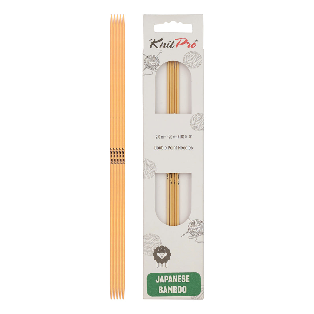 Set of 5 KnitPro bamboo double-pointed knitting needles, 2.00mm, 20cm