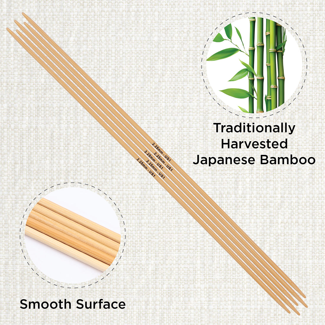 Set of 5 KnitPro bamboo double-pointed knitting needles, 2.25mm, 20cm