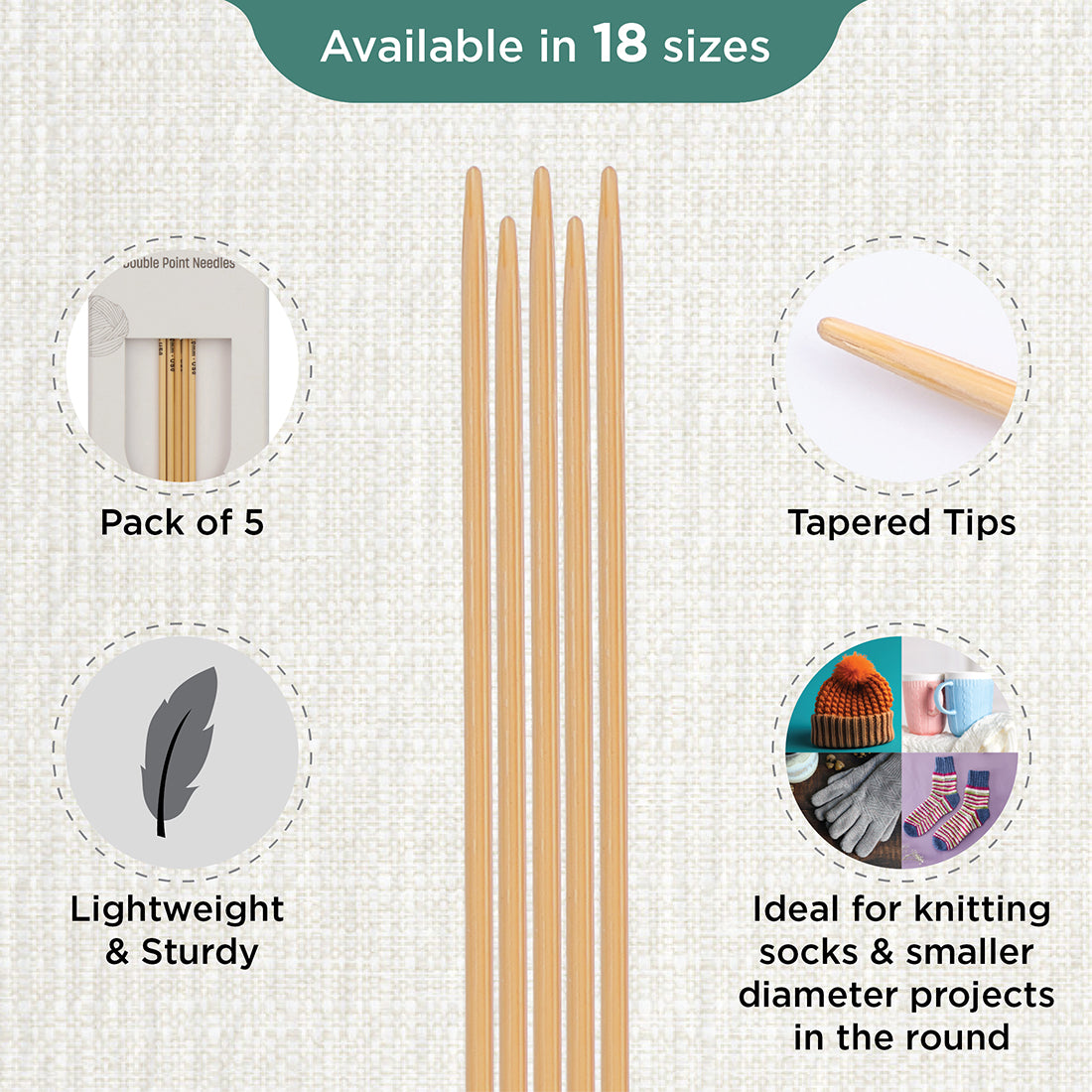Set of 5 KnitPro bamboo double-pointed knitting needles, 2.25mm, 20cm