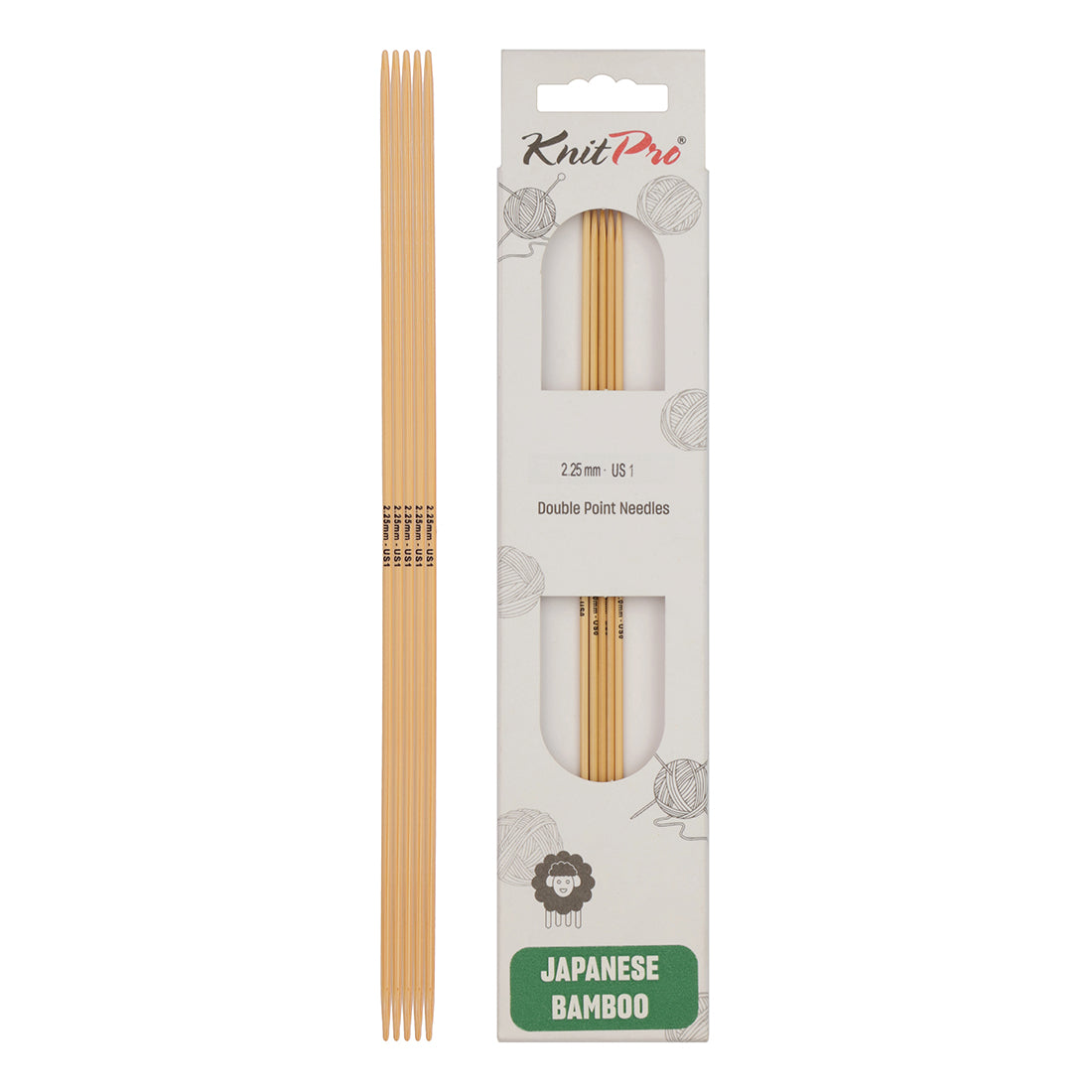 Set of 5 KnitPro bamboo double-pointed knitting needles, 2.25mm, 20cm