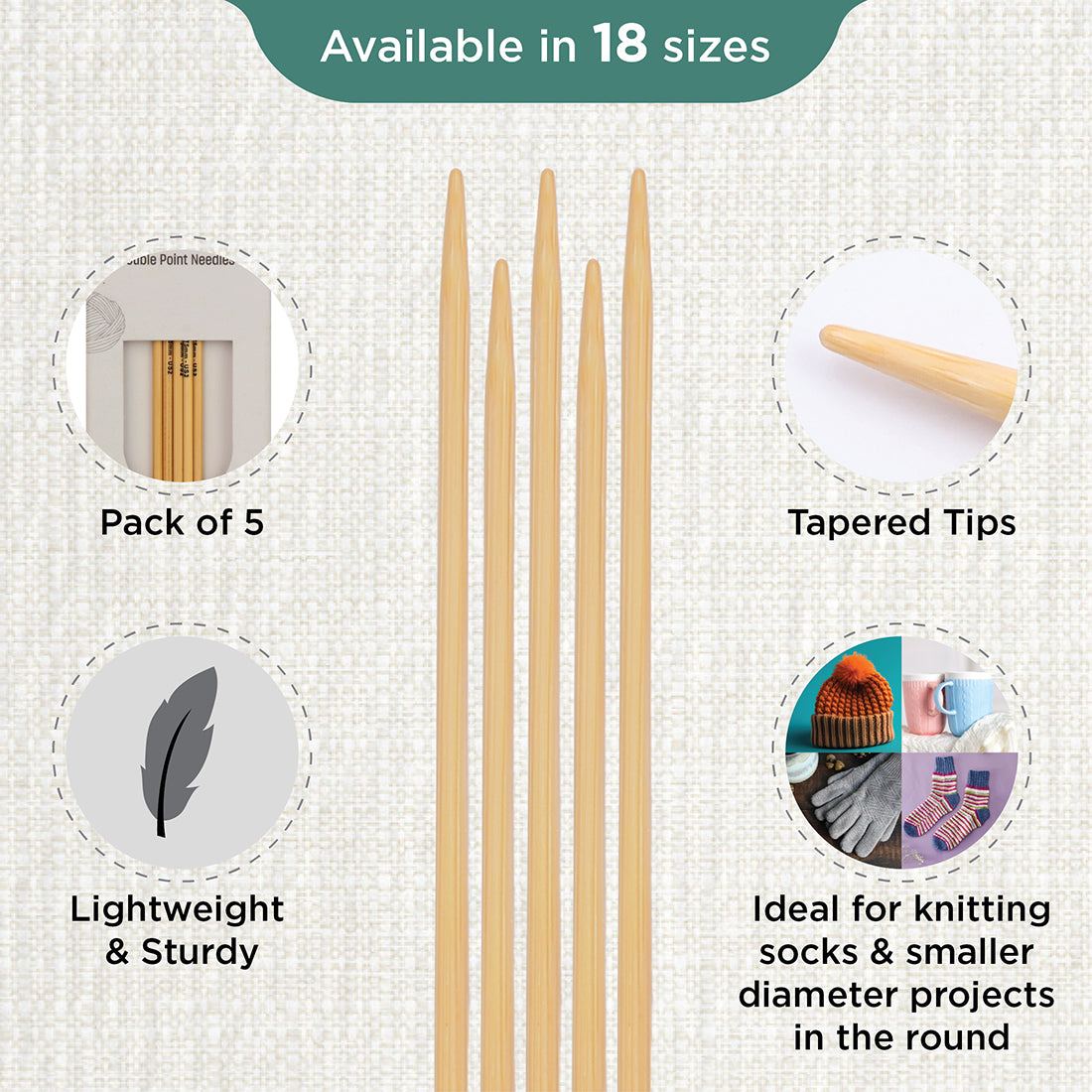 Set of 5 KnitPro bamboo double-pointed knitting needles, 2.75mm, 20cm