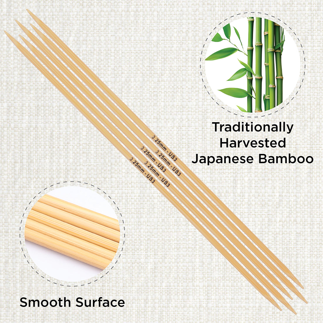 Set of 5 KnitPro bamboo double-pointed knitting needles, 3.25mm, 20cm