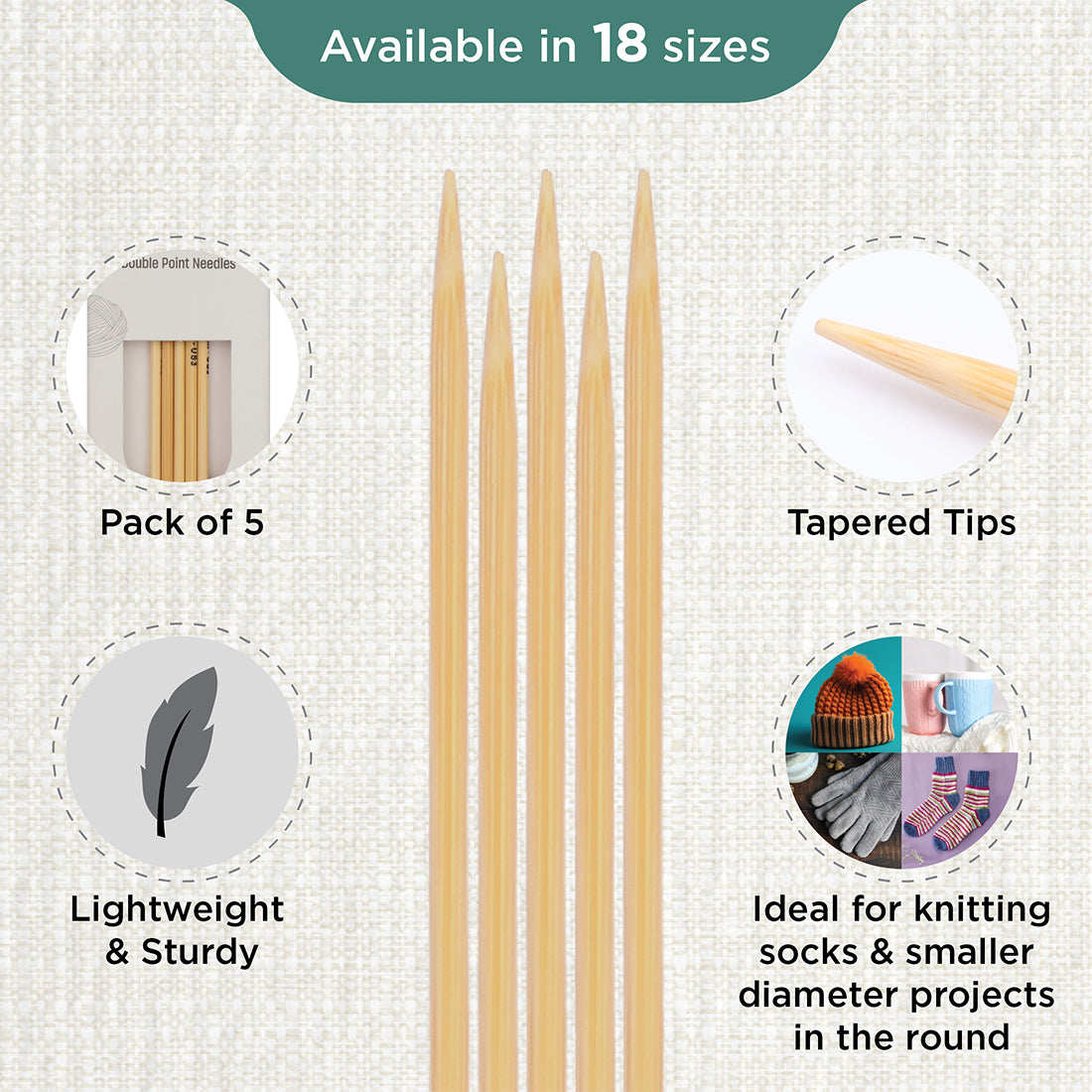 Set of 5 KnitPro bamboo double-pointed knitting needles, 3.25mm, 20cm