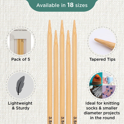 Set of 5 KnitPro bamboo double-pointed knitting needles, 3.50mm, 20cm