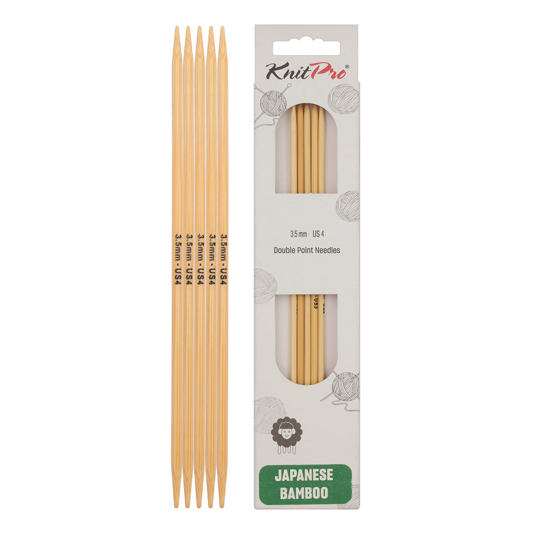Set of 5 KnitPro bamboo double-pointed knitting needles, 3.50mm, 20cm
