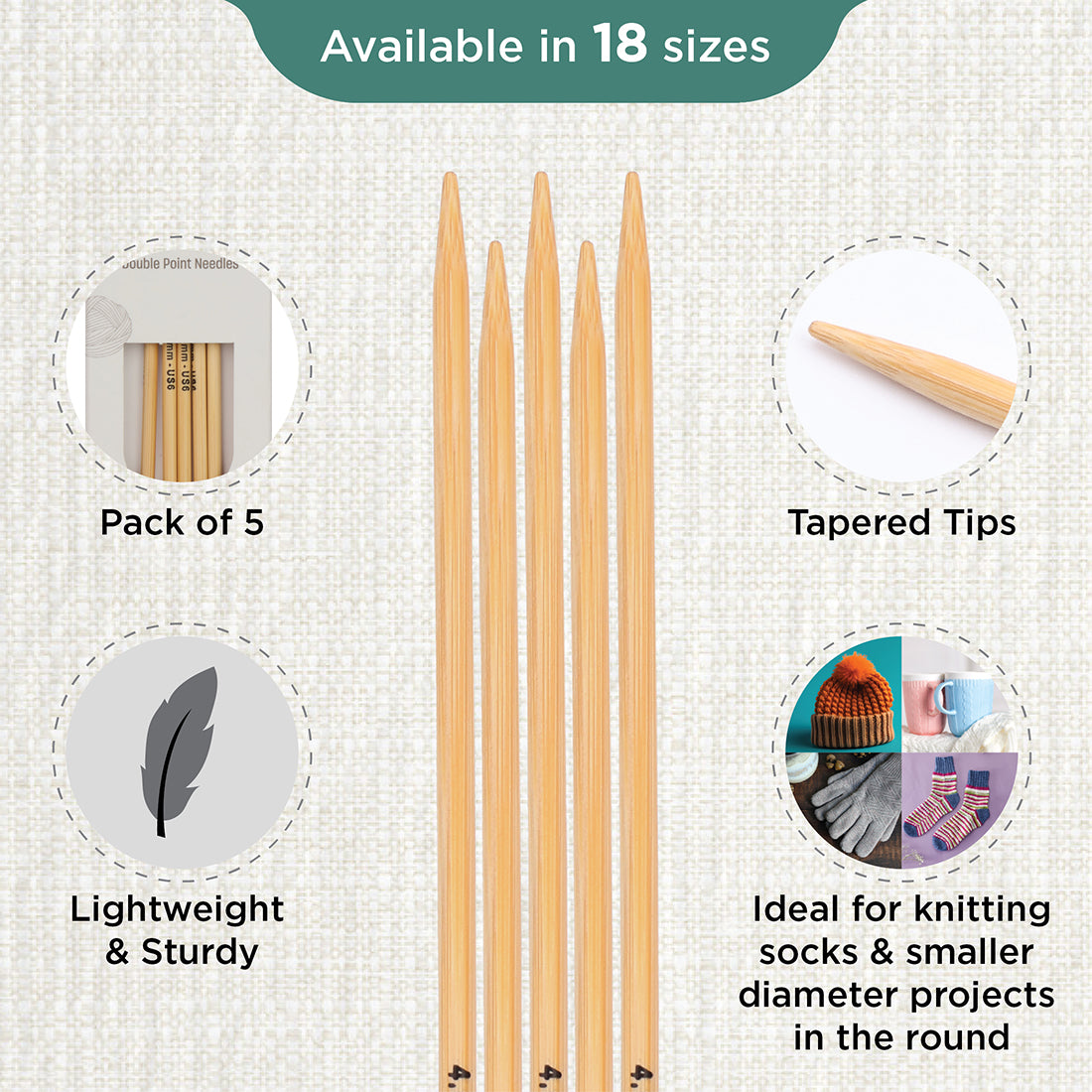 Set of 5 KnitPro bamboo double-pointed knitting needles, 4.00mm, 20cm