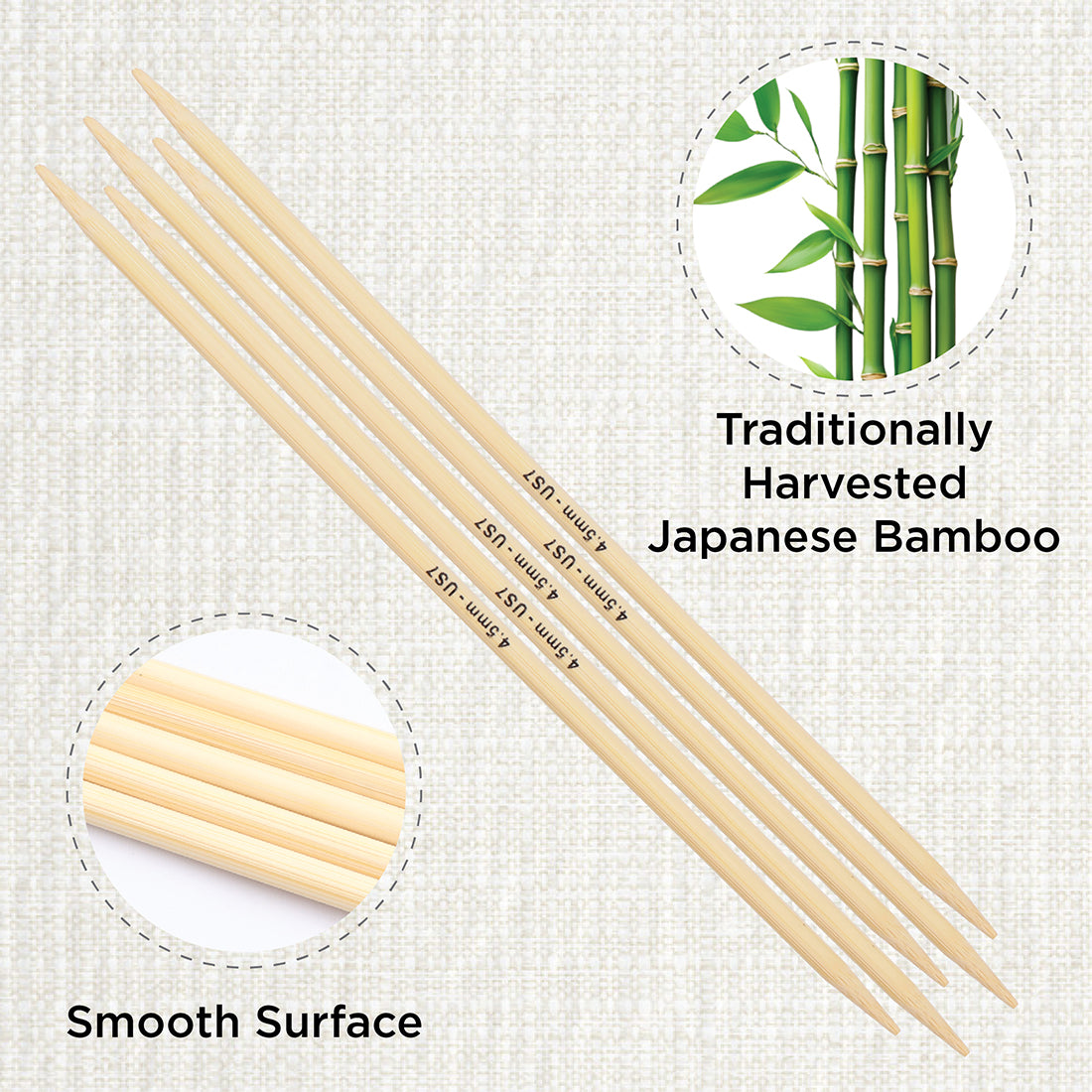 Set of 5 KnitPro bamboo double pointed knitting needles, 20cm, 4.5mm
