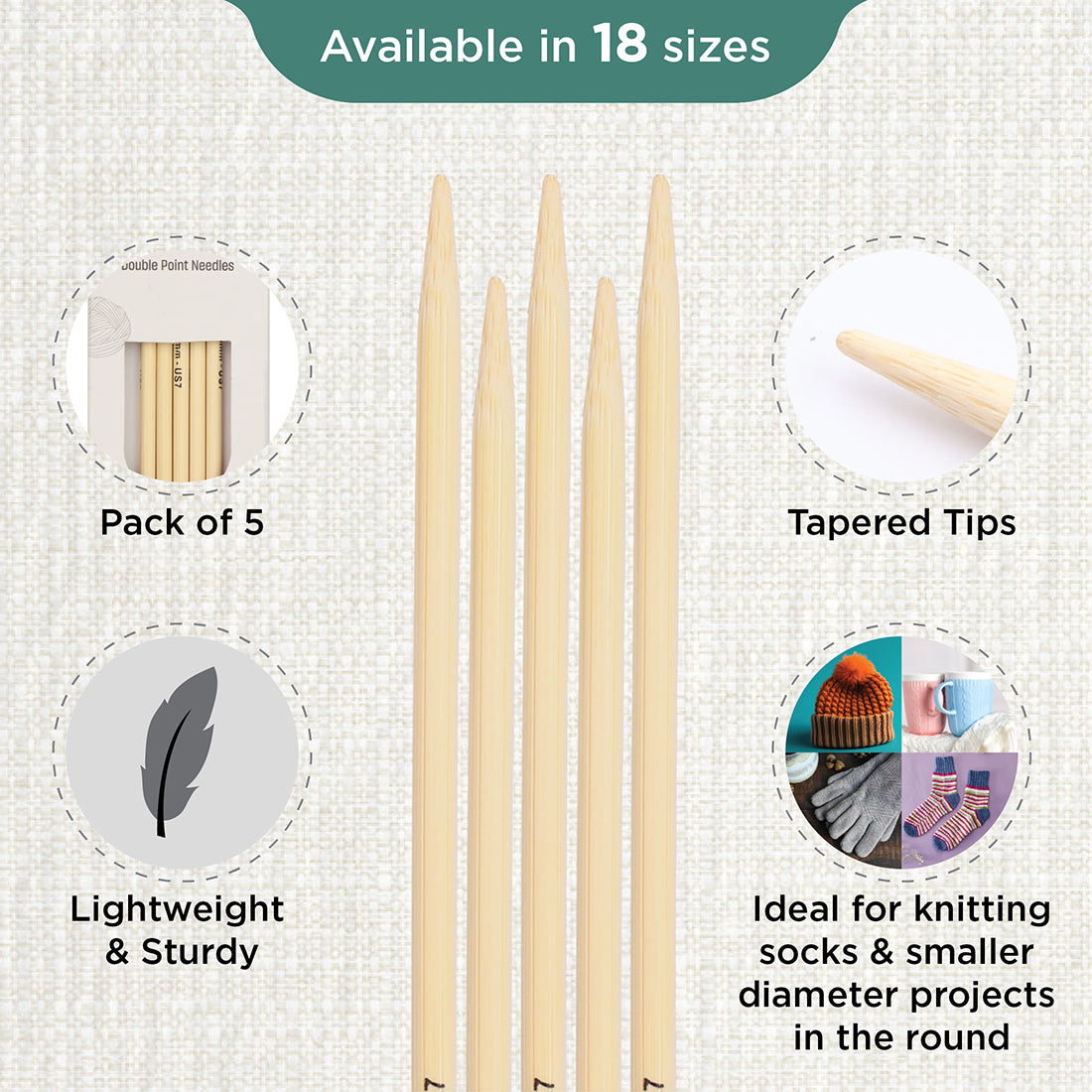 Set of 5 KnitPro bamboo double pointed knitting needles, 20cm, 4.5mm