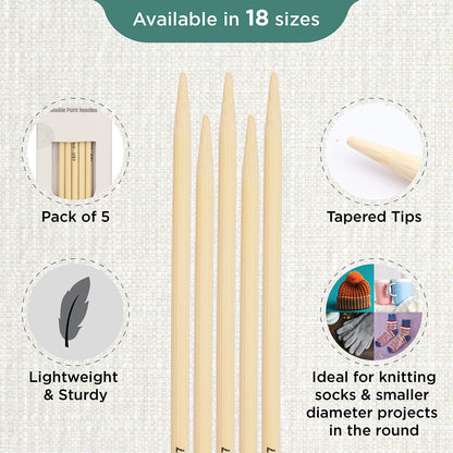 Set of 5 KnitPro bamboo double pointed knitting needles, 20cm, 4.5mm