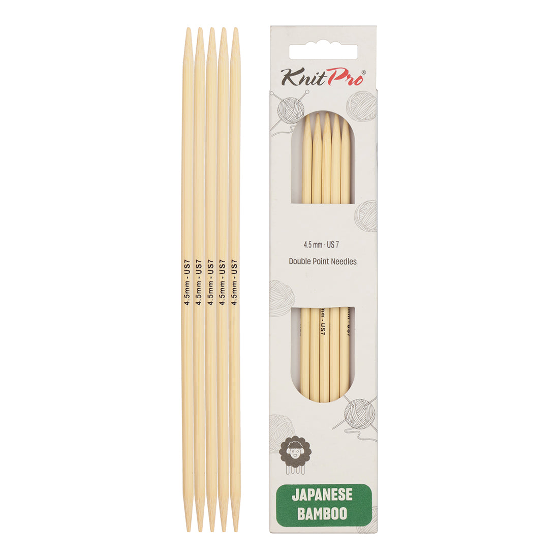 Set of 5 KnitPro bamboo double pointed knitting needles, 20cm, 4.5mm