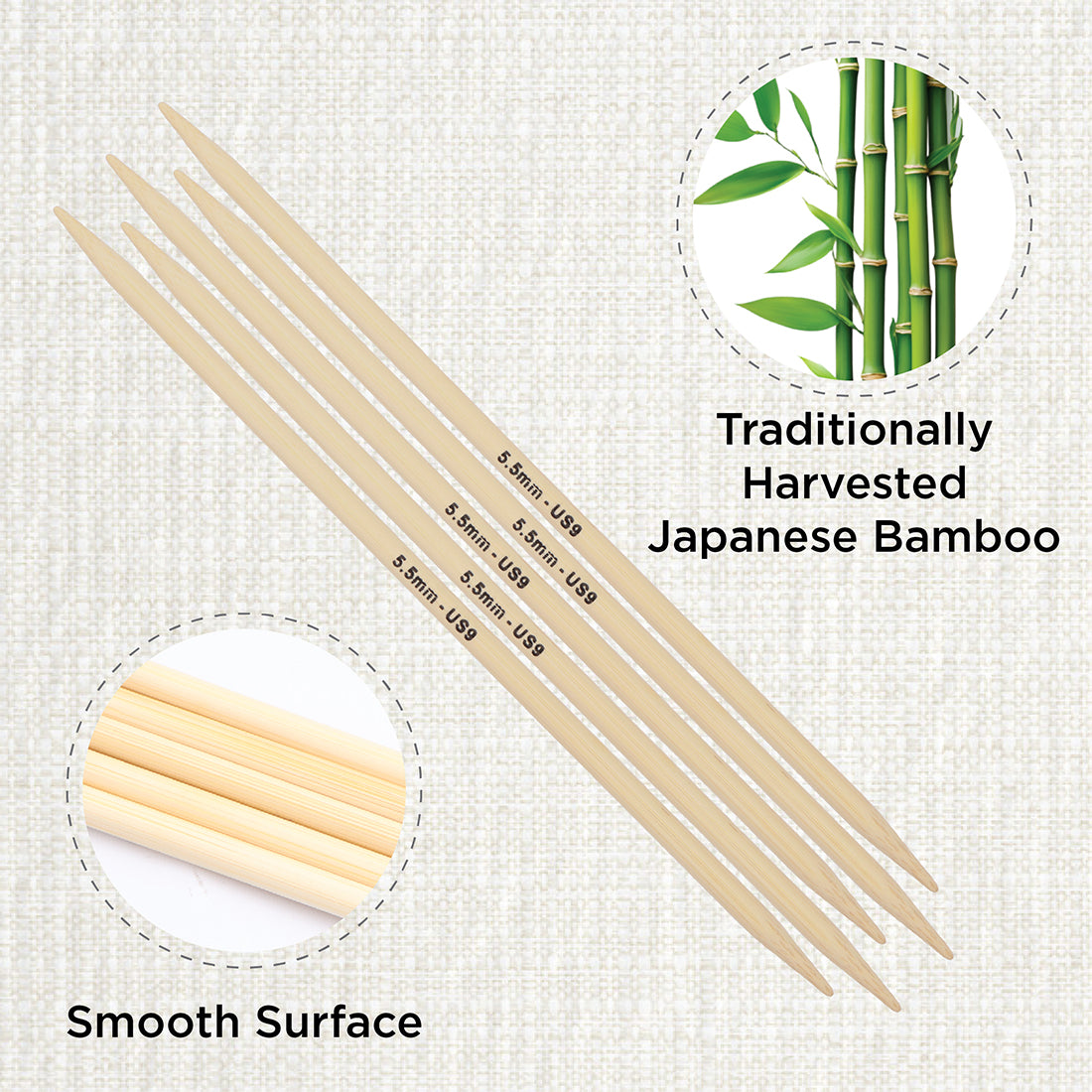Set of 5 KnitPro bamboo double pointed knitting needles, 20cm, 5.5mm
