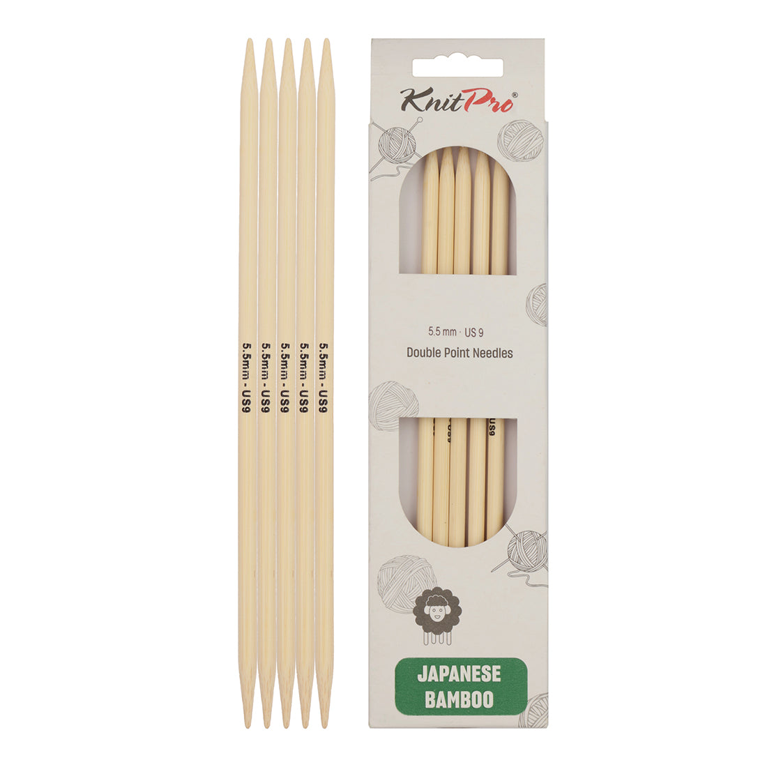 Set of 5 KnitPro bamboo double pointed knitting needles, 20cm, 5.5mm