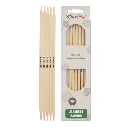 Set of 5 KnitPro bamboo double pointed knitting needles, 20cm, 5.5mm