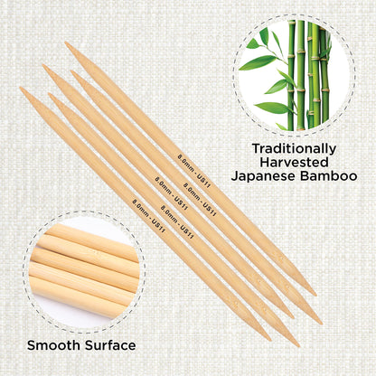Set of 5 KnitPro bamboo double pointed knitting needles, 20cm, 8mm