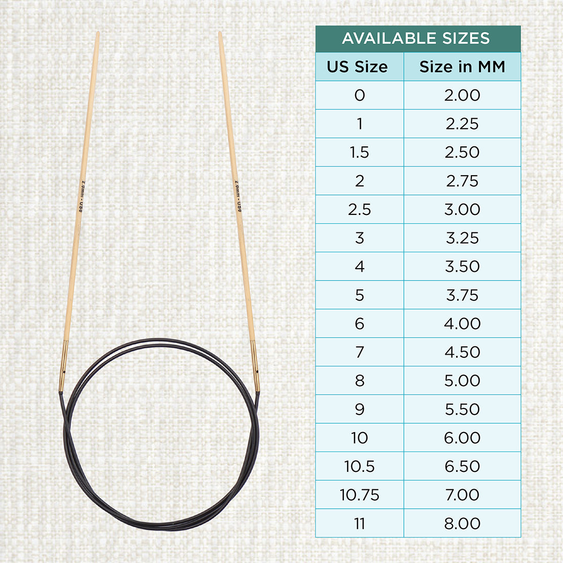 KnitPro bamboo fixed circular knitting needle with black nylon cable, 40cm, 2mm