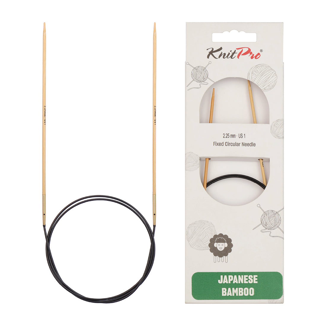 KnitPro bamboo fixed circular knitting needle with black nylon cable, 40cm, 2.25mm