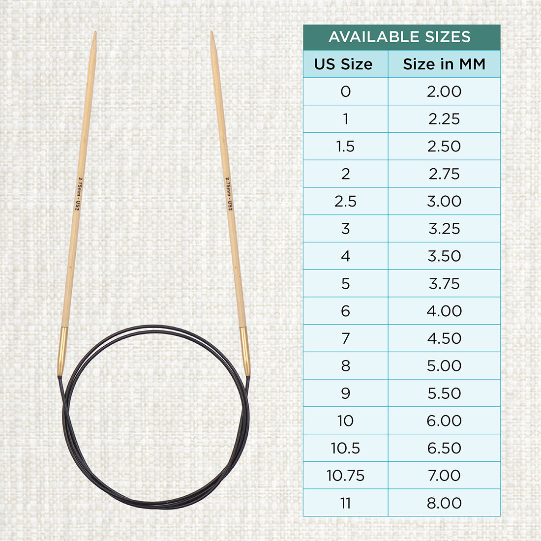 KnitPro bamboo fixed circular knitting needle with black nylon cable, 40cm, 2.75mm