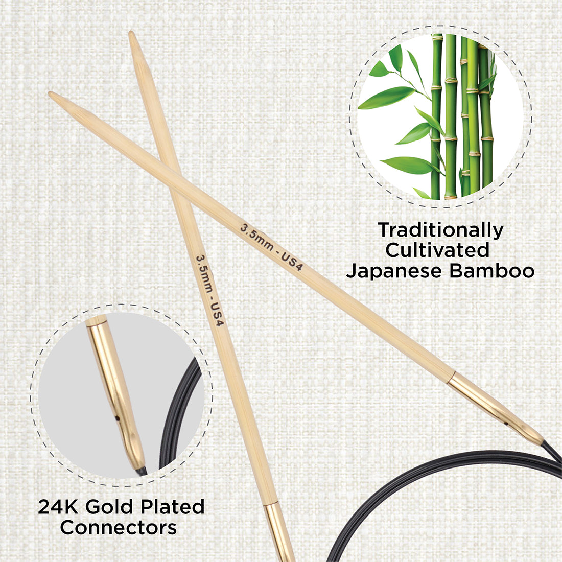 KnitPro bamboo fixed circular knitting needle with black nylon cable, 40cm, 3.5mm