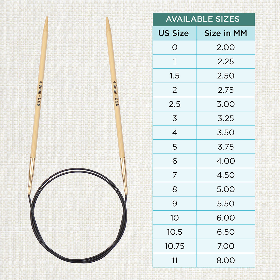 KnitPro bamboo fixed circular knitting needle with black nylon cable, 40cm, 4mm