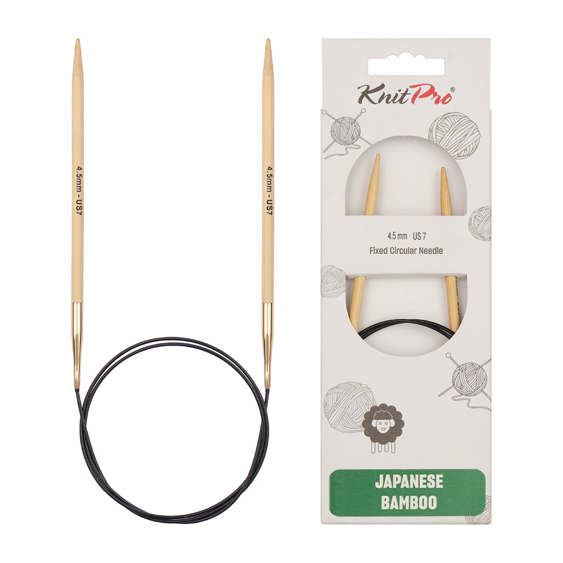 KnitPro bamboo fixed circular knitting needle with black nylon cable, 40cm, 4.5mm