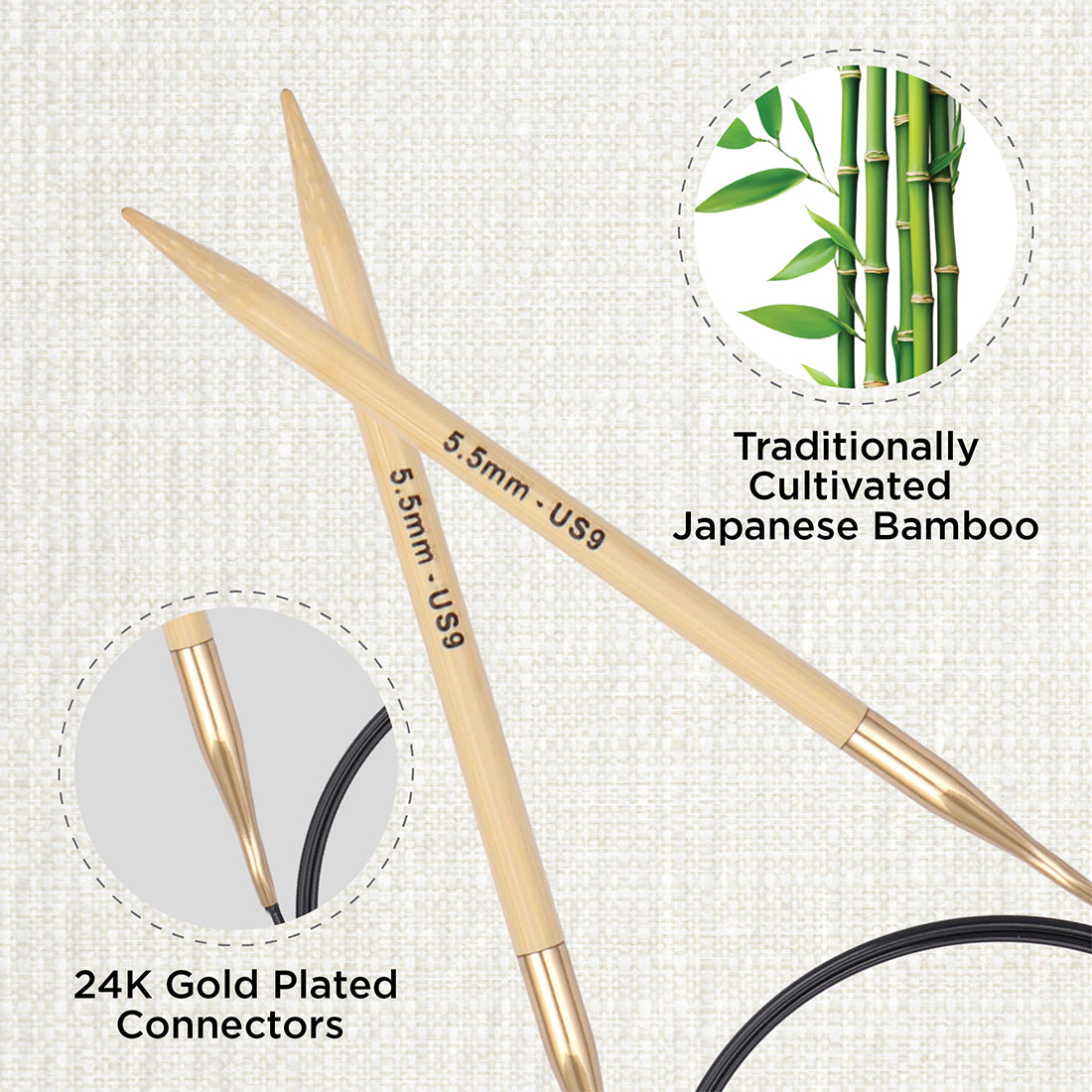 KnitPro bamboo fixed circular knitting needle with black nylon cable, 40cm, 5.5mm