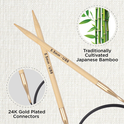 KnitPro bamboo fixed circular knitting needle with black nylon cable, 40cm, 5.5mm
