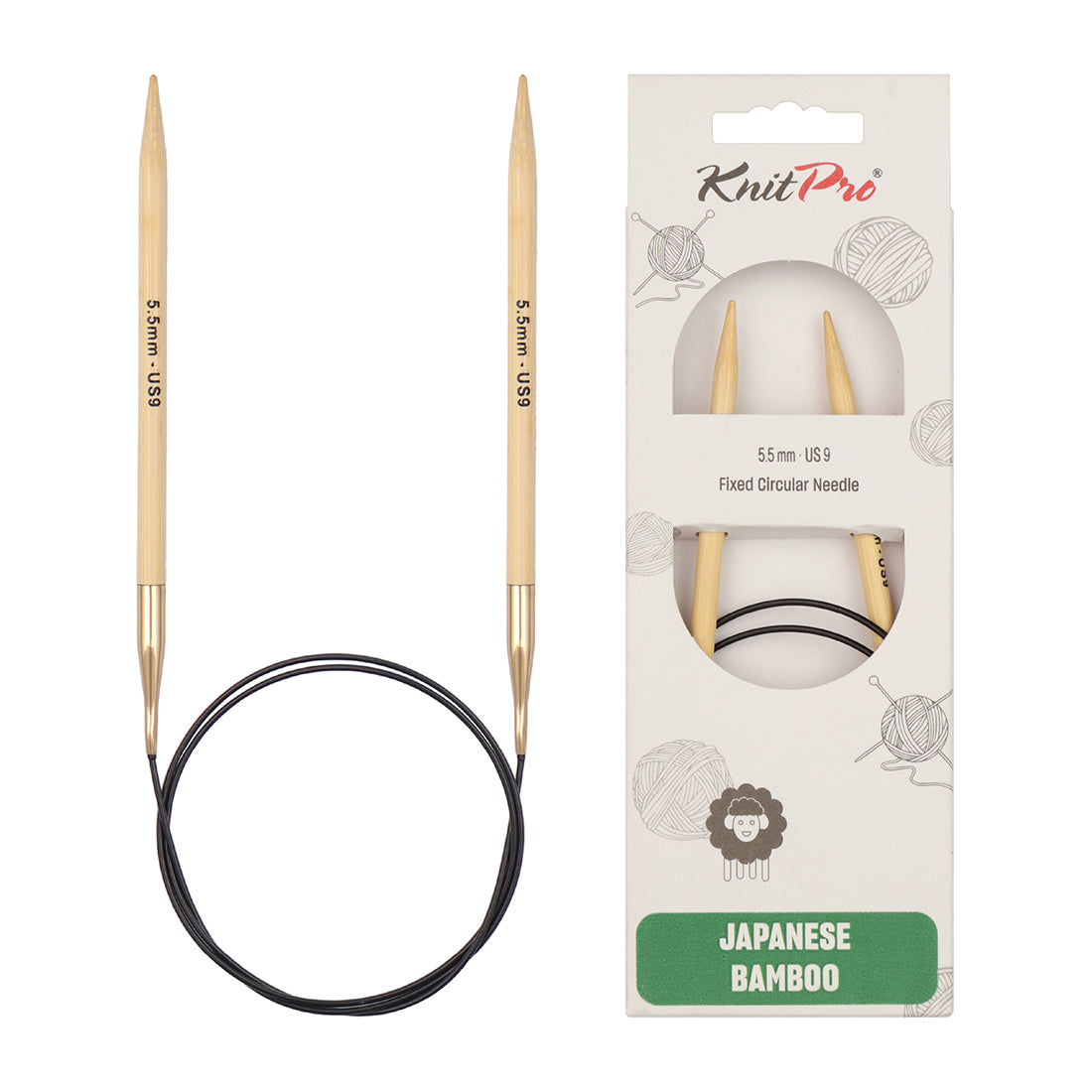 KnitPro bamboo fixed circular knitting needle with black nylon cable, 40cm, 5.5mm