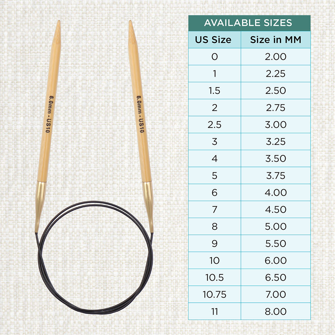 KnitPro bamboo fixed circular knitting needle with black nylon cable, 40cm, 6mm