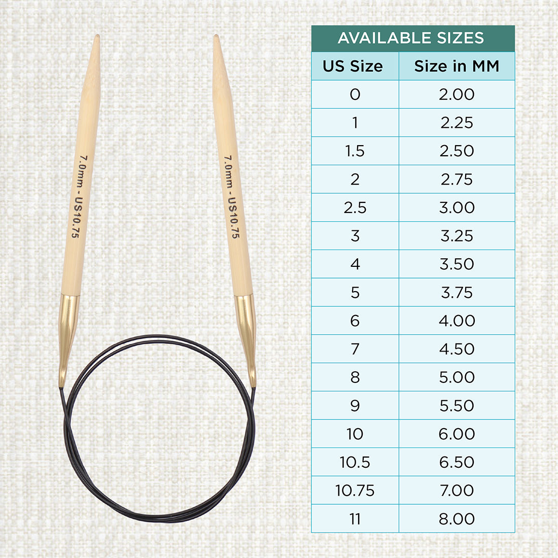 KnitPro bamboo fixed circular knitting needle with black nylon cable, 40cm, 7mm
