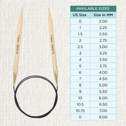 KnitPro bamboo fixed circular knitting needle with black nylon cable, 40cm, 7mm