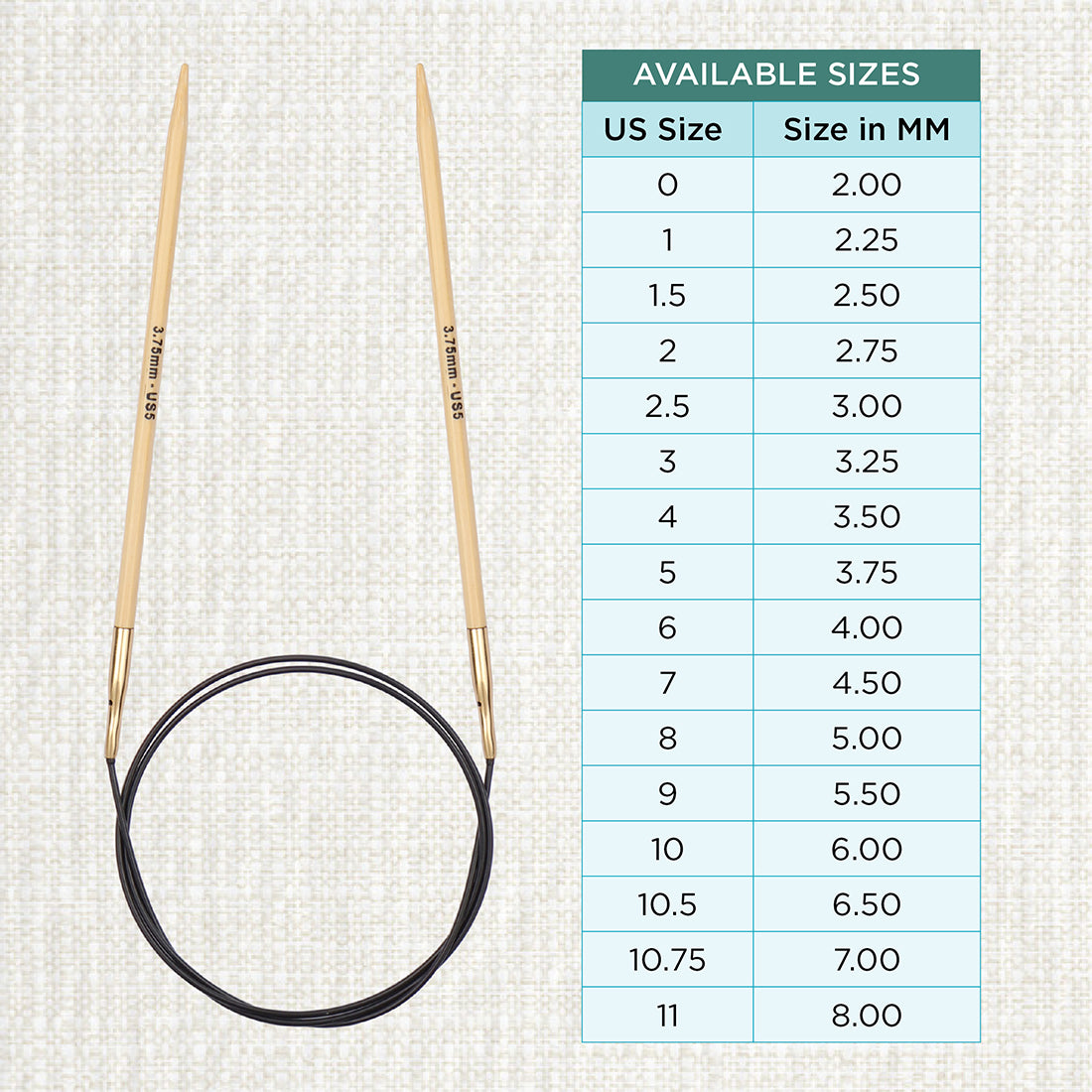 KnitPro bamboo fixed circular knitting needle with black nylon cable, 40cm, 3.75mm