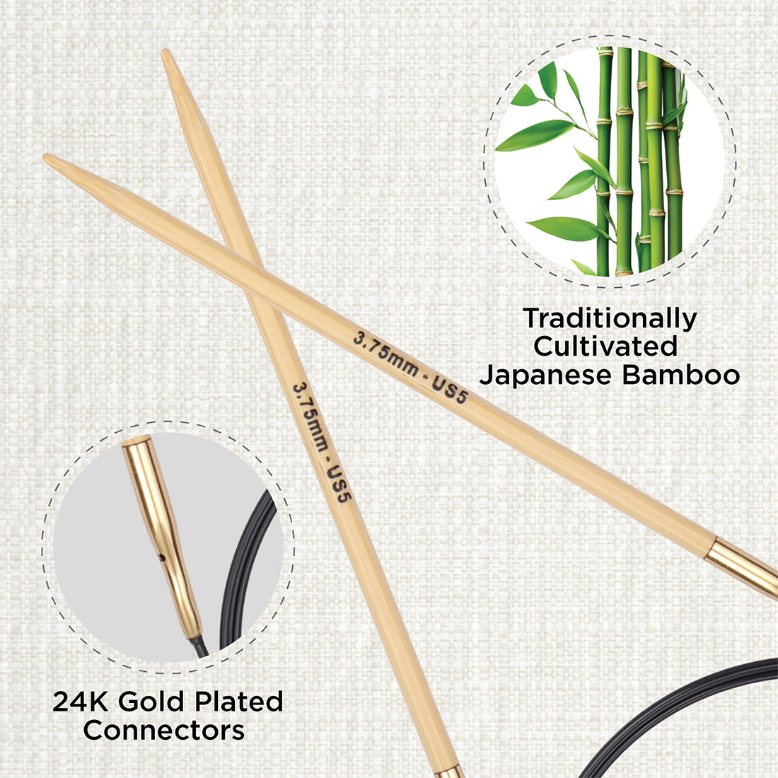 KnitPro bamboo fixed circular knitting needle with black nylon cable, 40cm, 3.75mm